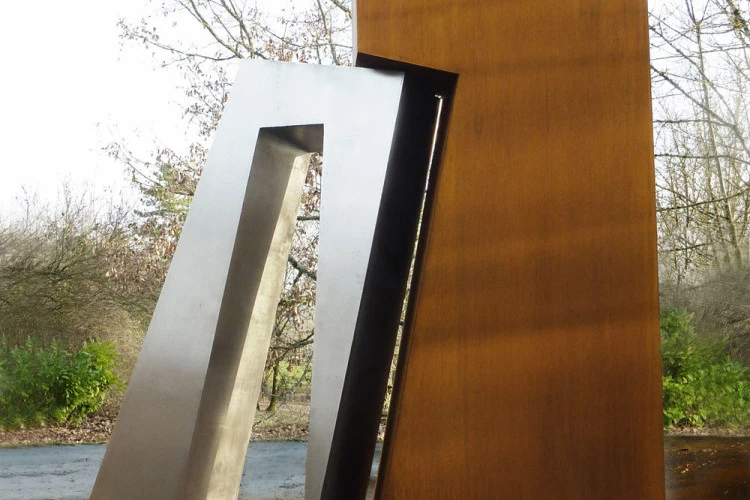 Prémices d'architecture - acier inoxydable -acier cor-ten h 2m50 - jean suzanne 