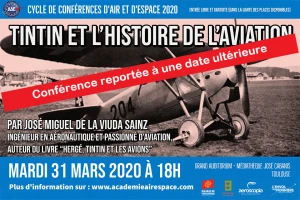 Affiche CONFÉRENCE REPORTÉE---Tintin et l'histoire de l'aviation
