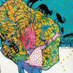 Extra Luggage - Acrylique, collage, posca pens, on paper 20x20 cm x 20 cm - Elke Trittel 