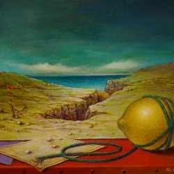 Hypothèse jaune ficellée - Acrylique sur panneau - 16 x 22 cm - Philippe Vercellotti 