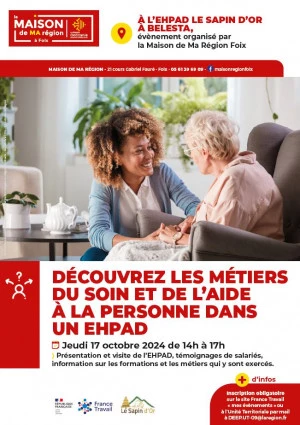 Affiche Découvrez les métiers du soin et de l'aide à la personne dans un EHPAD