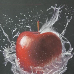 Pomme splash - papier Paint On 40 x 40cm, divers bâtonnets et crayons