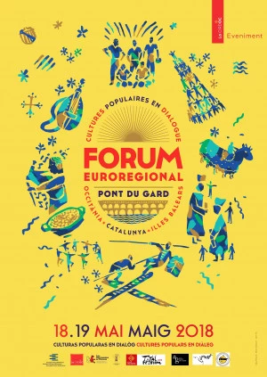 Affiche Forum Eurorégional - « Culturas popularas en dialòg / Cultures populars en diàleg / Cultures populaires en dialogue »