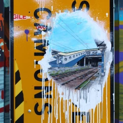 "Calais" - Acrylique sur panneau de signalisation. 91 x 71 cm.