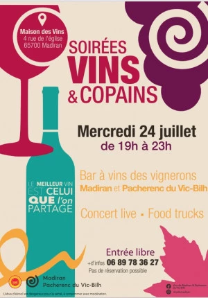 Affiche Soirée Vins & Copains à la Maison des Vins de Madiran - 24 Juillet