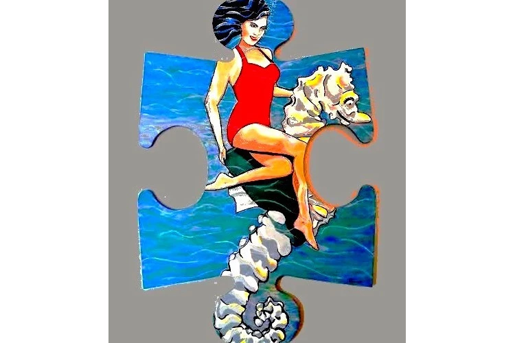 balade sur l'hippocampe - acrylique résiné sur médium découpé façon puzzle - 1500€ 