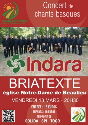 Affiche Concert de chants basques avec INDARA (Chœur d'hommes)