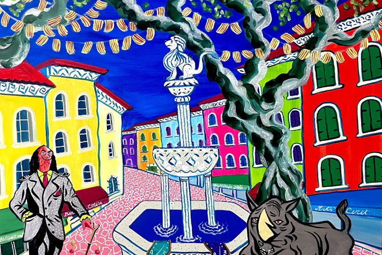Place des neuf jets Ceret - Toile acrylique, 100 par 100 technique, mixte, acrylique, RESINE - #dod @dod 