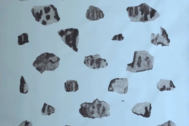 Éléments pour un atlas - dessin (145 cm x 145 cm), exposition Oscillations Partie 1 · Nuit, (Rue intérieure sud de l'Arsenal, Université de Toulouse 1 Capitole), 2020