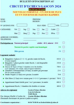 Affiche Circuit d'Echecs Gascon 2024