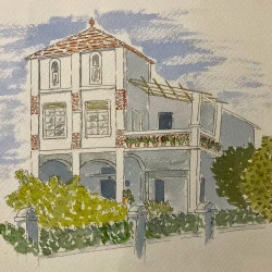 Maison de vacances, Valence, Espagne - encre et aquarelle