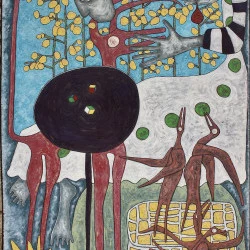 "Janvier sans vase" - peintures mixtes sur bois , dim. : 84x114.2x1.5, 2025, MMM