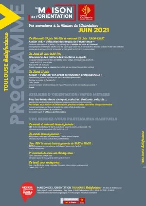 Affiche Agenda Maison de l'Orientation Toulouse-Bellefontaine Juin 2021