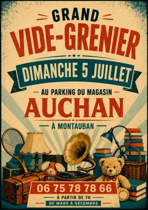Affiche Grand Vide Grenier Parking Magasin Auchan