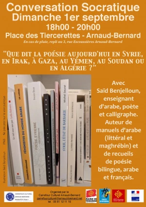 Affiche Conversation Socratique : "Que dit la poésie en Syrie, au liban, en Irak (…) ?"