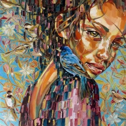 Blue Bird- 80cm-80cm - huile sur toile - mixed média -2017