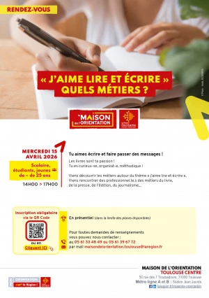 Affiche "J'aime lire et écrire" Quels métiers! (Public scolaire et jeunes de moins de 25 ans)