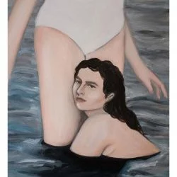 Laura et moi à la mer - peinture à l'huile sur toile, 60 cm x 55 cm, 2020 - Debby Barthoux 