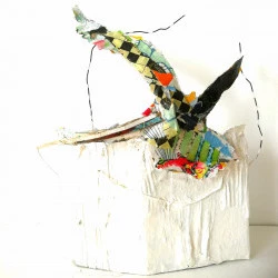 zebulon - papier carton, peinture,collage 30cm