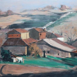 Tarn - Castel-Frech, lumière d'hiver - Acrylique sur toile - dimensions 46 x 65 cm - Annette Cunnac 