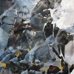 Roche ancestrale, la lumière danse sur ses arêtes. - Acrylique sur toile, 92 x 73 cm - Christine GOUEZ MANHES 