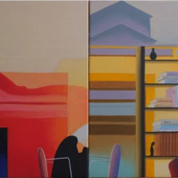 Coucher de soleil - peinture à l'huile sur toile, 2 toiles assemblées pour une dimension totale de 120 x 80 cm - MFGagneraud 