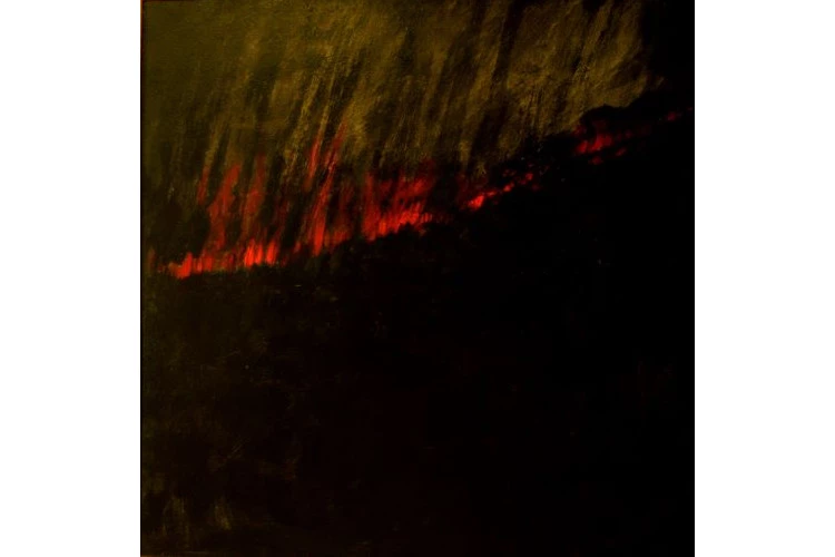 Le feu - Huile sur bois 90 X 90 2010 - JEAN LOUIS ROUGET 