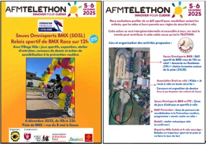 Affiche TELETHON 2025 - 2ème EDITION : TOUS BÂTISSEURS d'exploits sportifs ! Je bâtis un défi sportif intergénérationnel à relever. "
