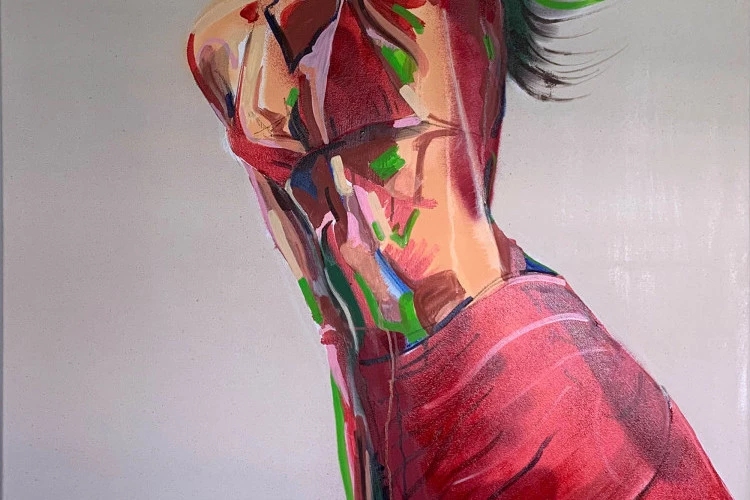 Bikini Raspberry Swirl - 2022, huile sur toile, 96 x 120 cm