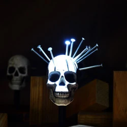 Vanitas 06 - Sculpture sur socle en bois ciré. Bois, plâtre et métal. - Bayonas 