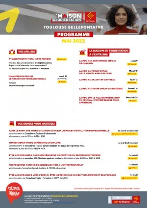 Affiche Agenda Maison de l'Orientation Toulouse-Bellefontaine Mai 2022