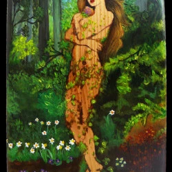 La femme dans le bois - Peinture sur bois, acrylique. Taille 13/18 cm