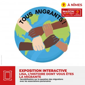 Affiche Exposition interactive « Lisa, l'histoire dont vous êtes la migrante », conçue par l'association e-Graine