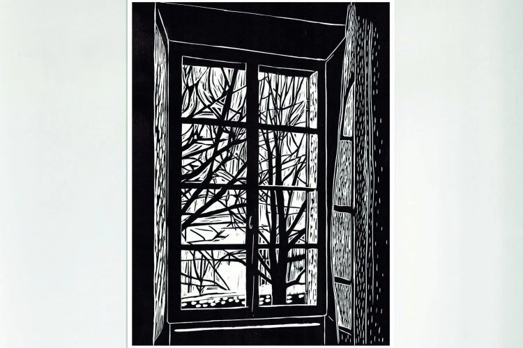 Le soleil derrière les carreaux - xylogravure - Lucile Moreau 