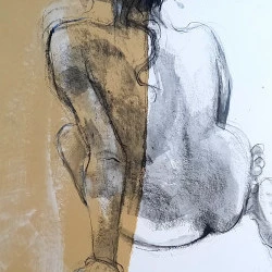 Serie Instant 5 - 60x75 oeuvre sur papier encadrée- techniques mixtes. Fusain collage