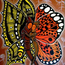 La danse des papillons - Peinture acrylique et encre de Chine sur toile coton 55 x 46 cm, châssis bois, 2016 - Florence H 