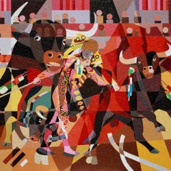 CORRIDA CUBISTE - Peinture à l'huile sur toile de lin Collection de Jean ROUGERIE - jean,rougerie,peinture,toile,huile,cubisme,cubiste,couleur,decoration,interieur,defiscalisation,artnow,art,artiste, peintre,france,frayssinet le gelat 