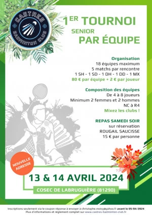 Affiche 1er Tournoi par équipe du Castres Badminton Club