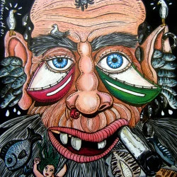 Vieux pêcheur - Peinture acrylique et encre de Chine sur toile coton 72 x 63 cm, châssis bois, 2009. - Florence H 