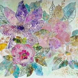 Rêverie d'abeilles - Collage sur toile réalisation avec des papiers soie peint à la main .Format 60/50 cm - R Devarrewaere 