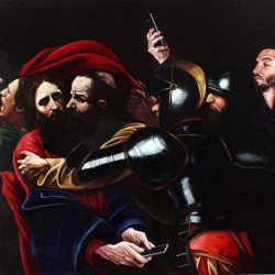 Le dernier WhatsApp - huile sur toile/ 122 x 150 cm - après Le Caravage 