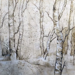 Foret d'hiver - Techniques mixtes sur momigami. 15x20cm - C. Nèble-Atelier2 