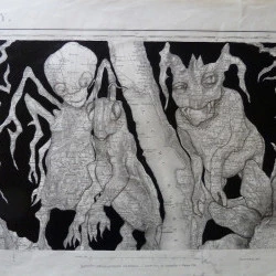 Plan à deux - Encre de Chine sur ancienne carte IGN - Nadine Simon 