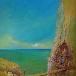 Les falaises habitées - Acrylique sur panneau - 60 x 40 cm - Philippe Vercellotti 