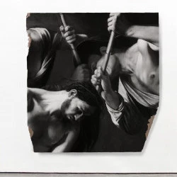 Sans Titre "d'après CARAVAGE" - Fusain et graphique sur plaque placoplâtre type BA13 cassé - joris tissot 
