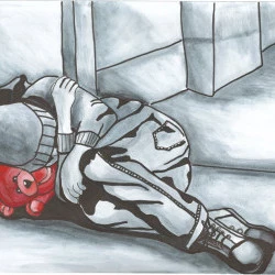 Réconfort dans l'enfance - Peinture A3 à la gouache - Taia 