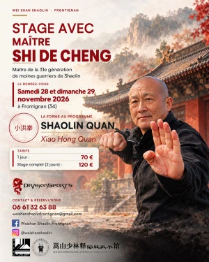 Affiche Stage de Kungfu Shaolin avec maître SHI DE CHENG
