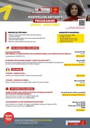 Affiche Programme de la Maison de l'Orientation de Montpellier en juillet et août