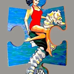 balade sur l'hippocampe - acrylique résiné sur médium découpé façon puzzle - 1500€ 