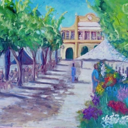 March aux Fleurs, Allées Paul Riquet, Bézier's 2 - 60 x 80 cm l'huile sur toile de lin - Linda H Matthews 